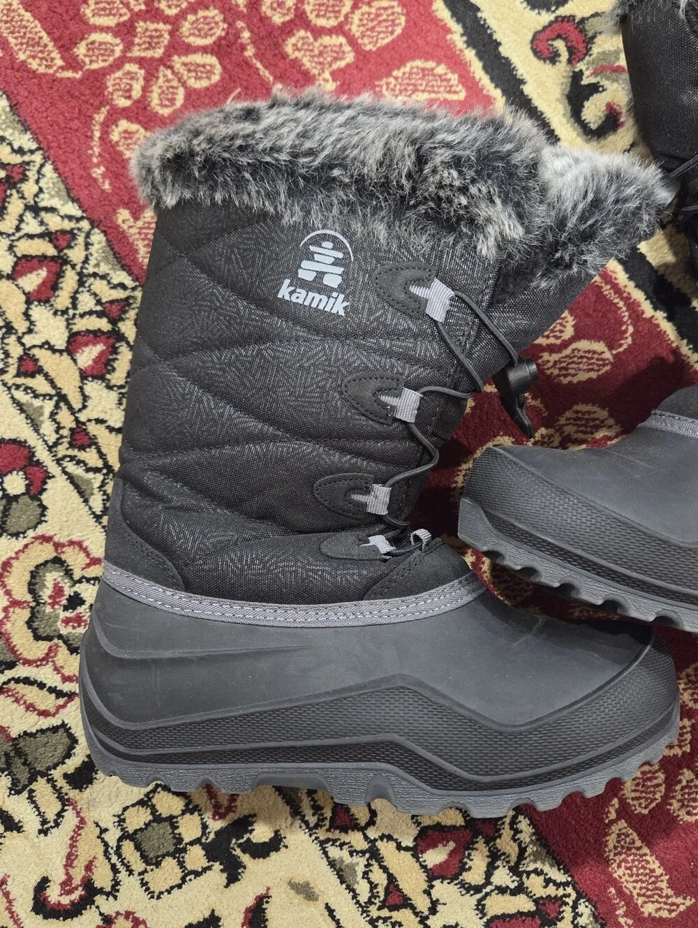 Kamik Black Winter Boots with Faux Fur Trim